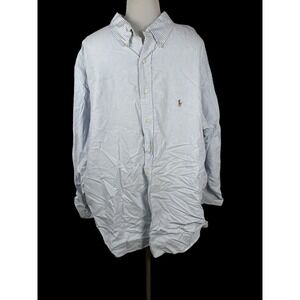 Men's Polo Ralph Lauren Blue Striped Button Down Long Sleeve Shirt Size 18/34